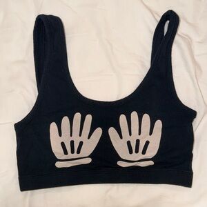 Black Crop Top with Handprint Design